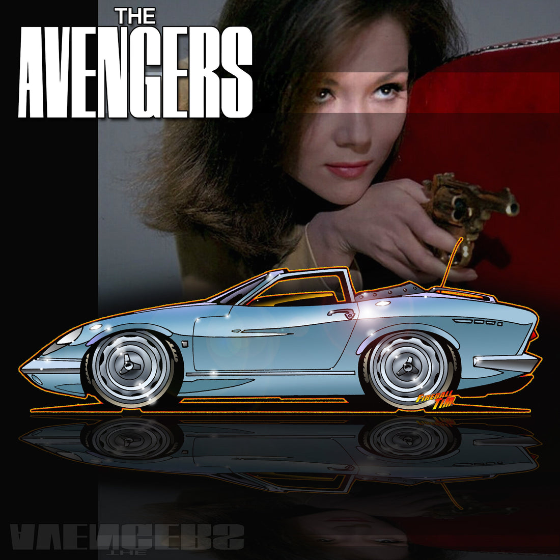 Emma Peel Lotus Elan Automotive Pop Culture Art by Fireball Tim Garage