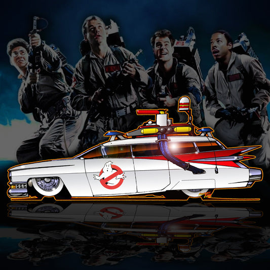 Ghostbusters Ecto 1 Automotive Pop Culture Art by Fireball Tim Garage