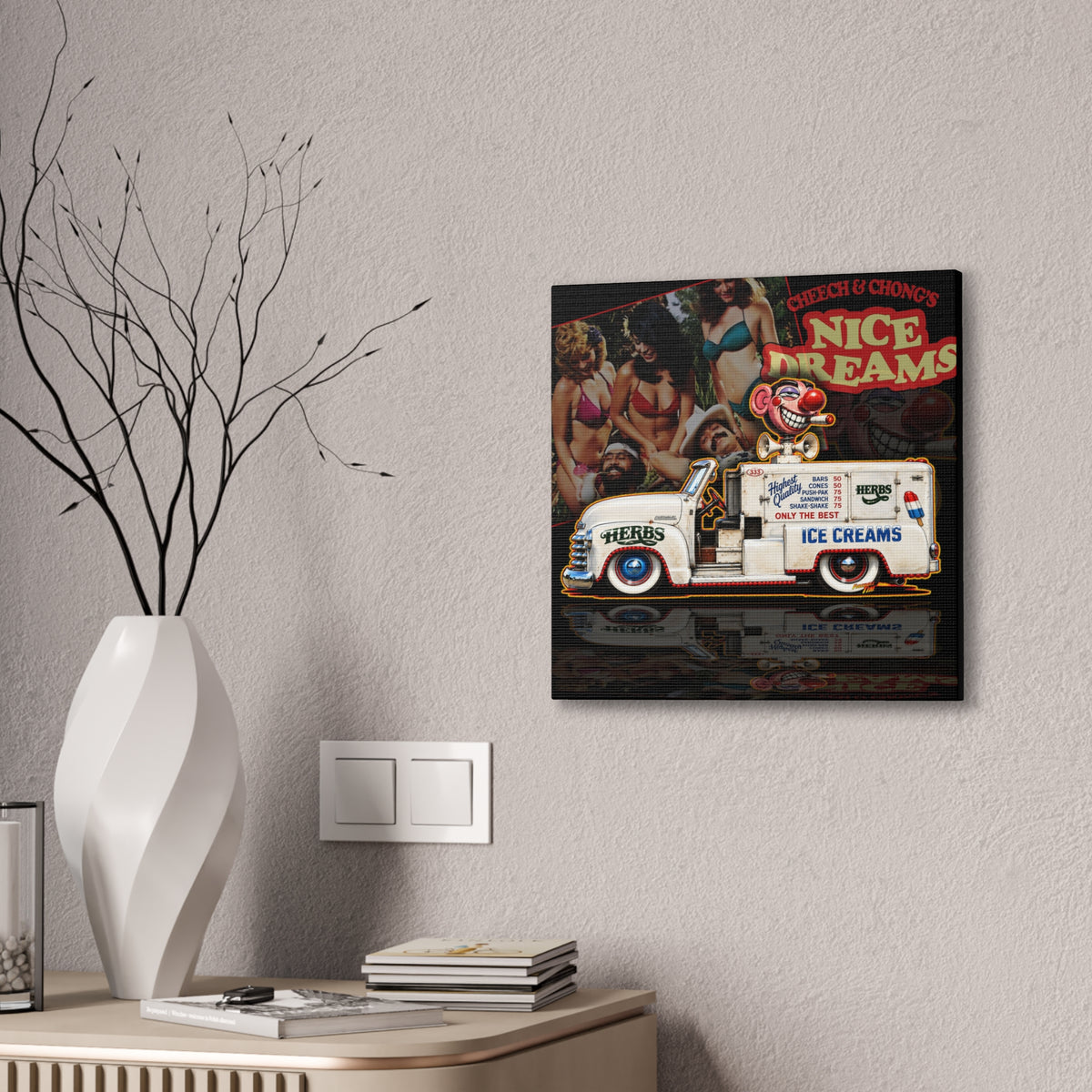 CHEECH & CHONG Nice Dreams Ice Cream Truck Collectible Fireball Art Canvas Stretched Print