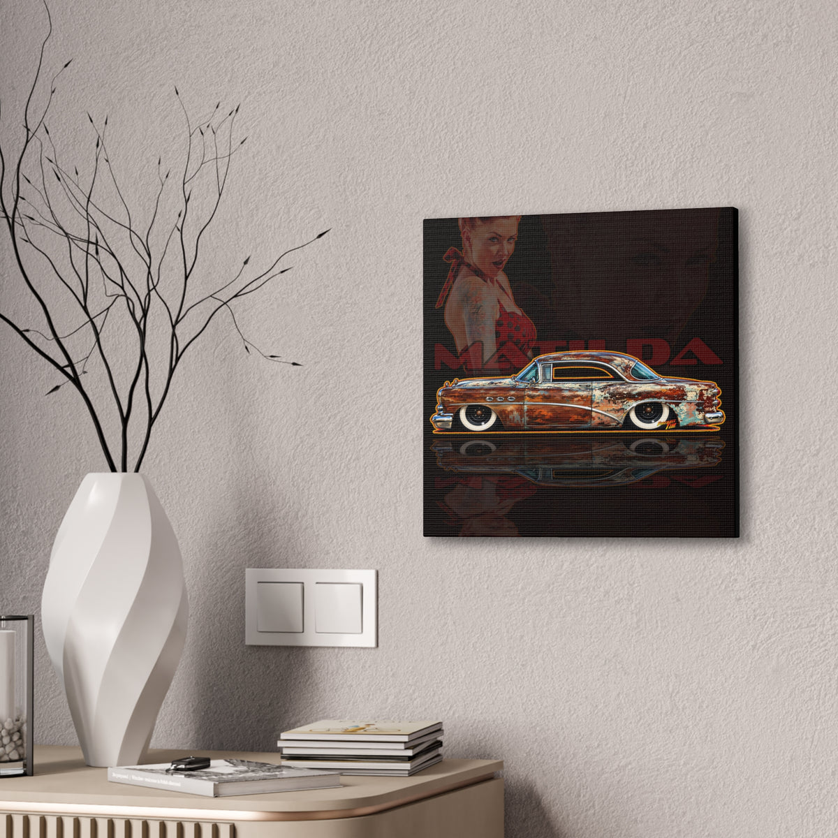 BUICK 1954 KUSTOM SPECIAL Collectible Fireball Art Canvas Stretched Print