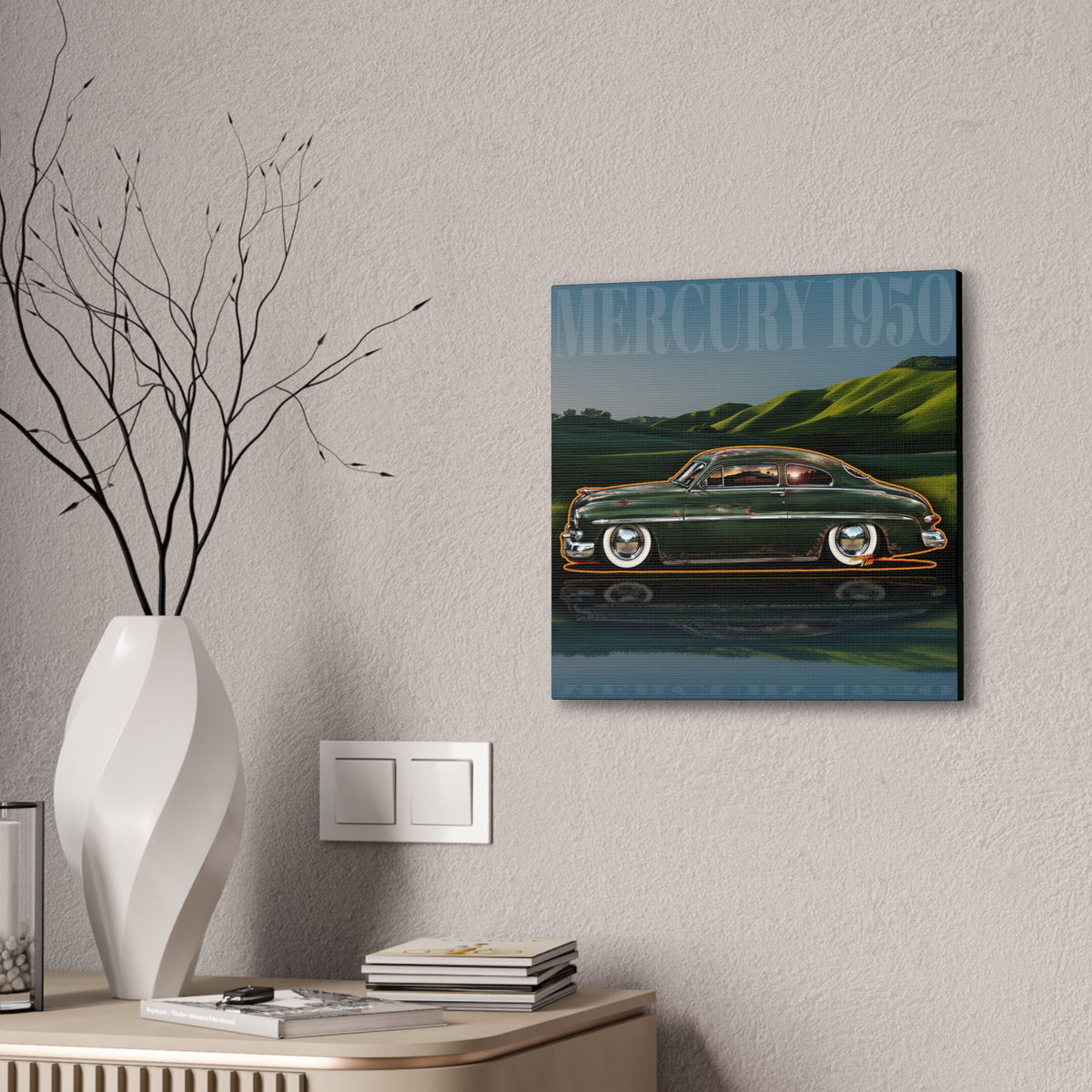 MERCURY COUPE 1950 Collectible Fireball Art Canvas Stretched Print