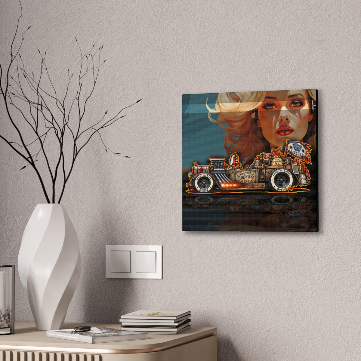 BEVERLY HILLBILLIES Hillbilly Buster Hot Rod Collectible Fireball Art Canvas Stretched Print