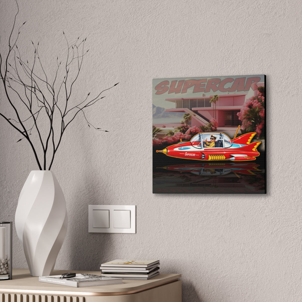 SUPERCAR Gerry Anderson 60's TV Flying Car Collectible Fireball Art Canvas Stretched Print