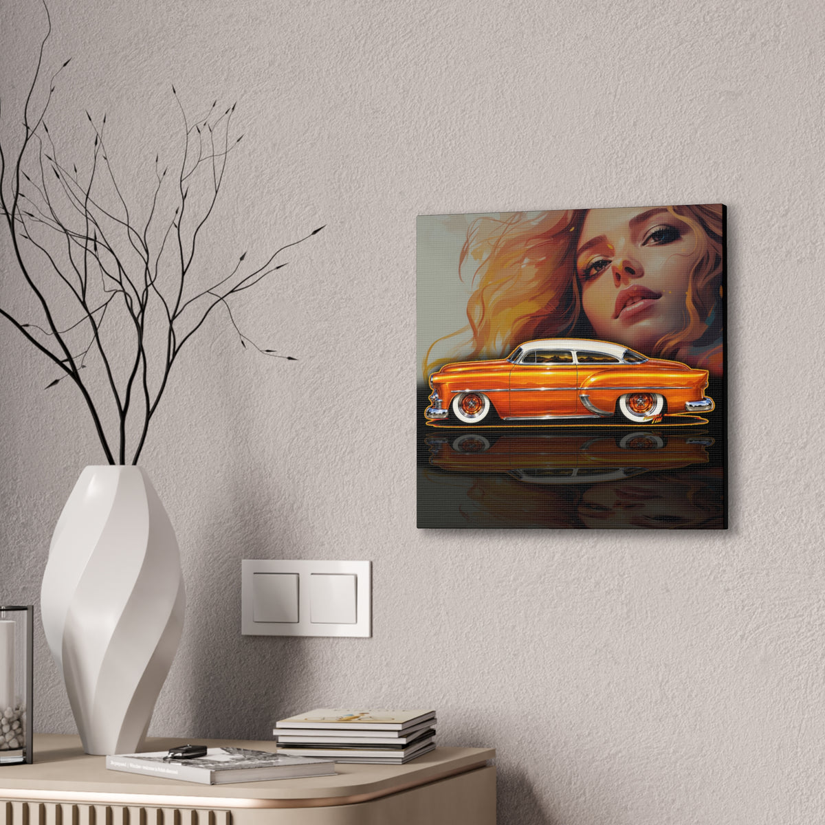 CHEVROLET KUSTOM 1953 Collectible Fireball Art Canvas Stretched Print