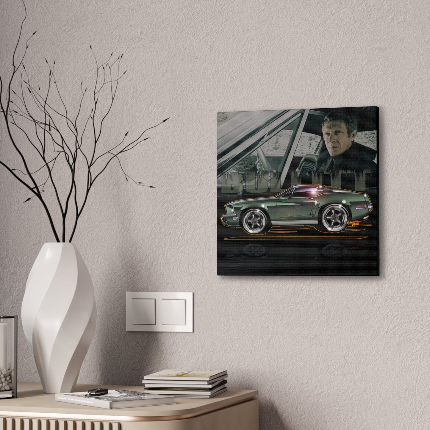 BULLITT FORD MUSTANG Steve McQueen Fireball Art Canvas Print - 3 Sizes