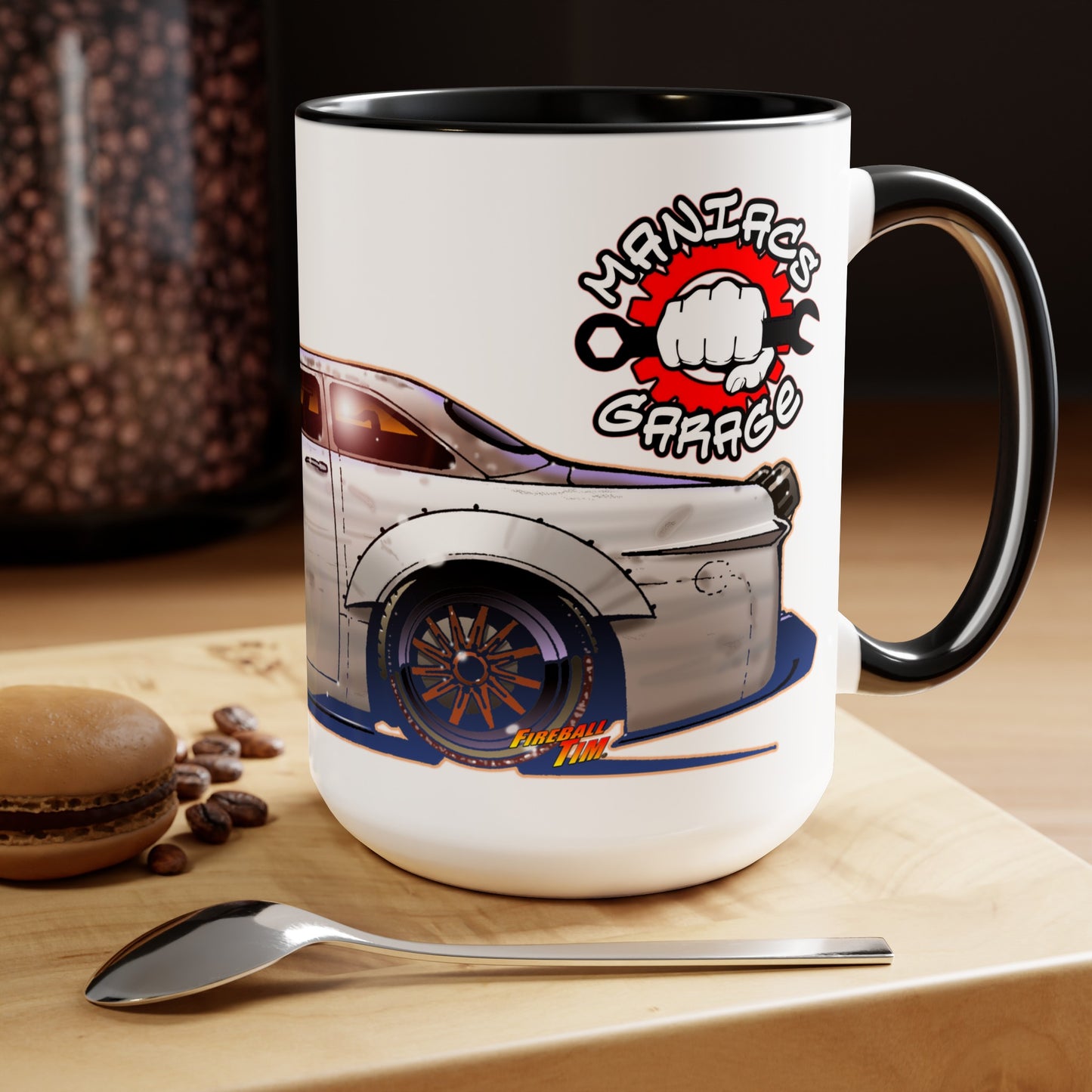 MANIACS GARAGE BORN49AIN 1949 FORD Concept Art Coffee Mug 15oz-Mug-Fireball Tim Garage