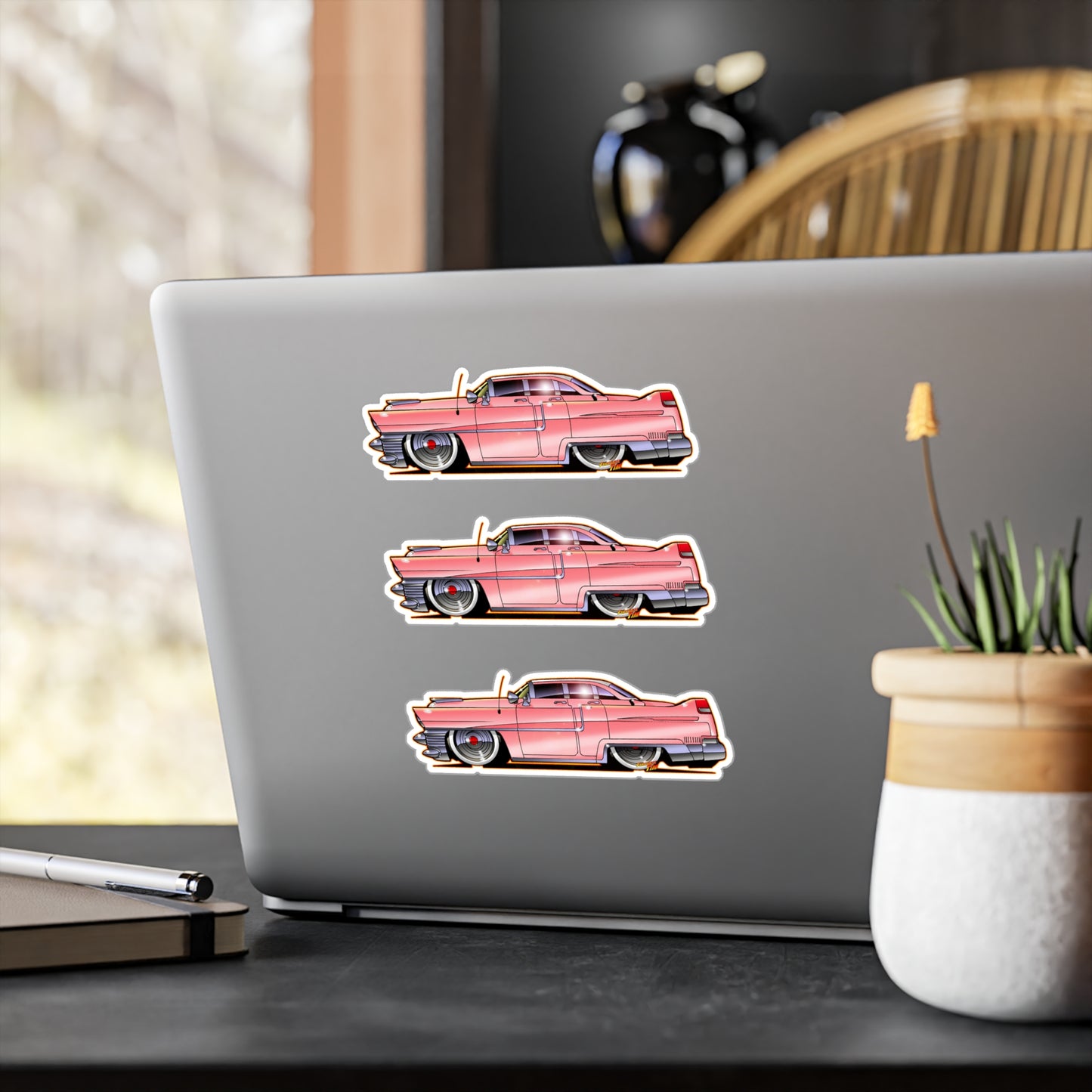 ELVIS THE KING PINK 1955 CADILLAC Fireball Art Vinyl Decal Set