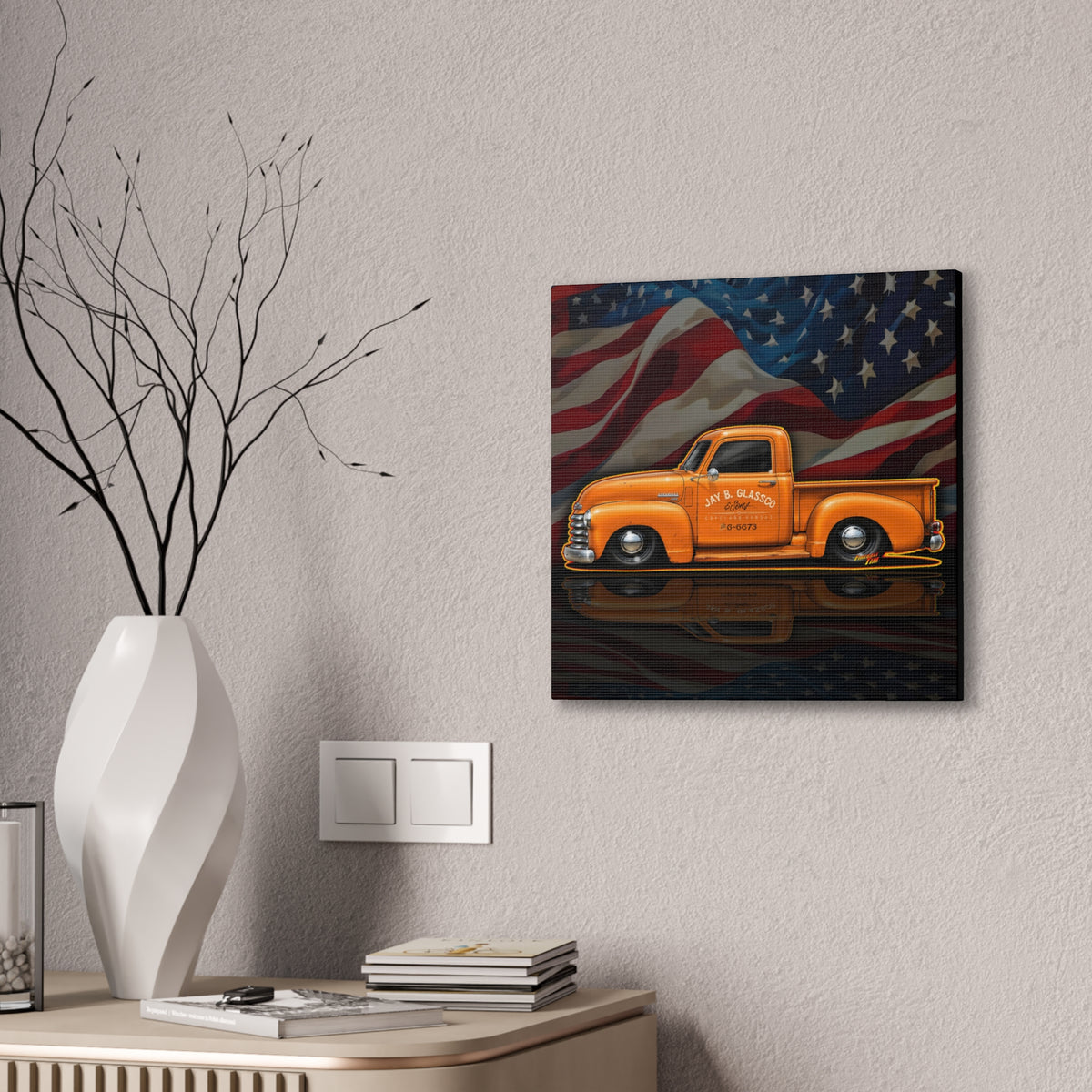 CHEVROLET 1949 C1500 PICKUP TRUCK Collectible Fireball Art Canvas Stretched Print