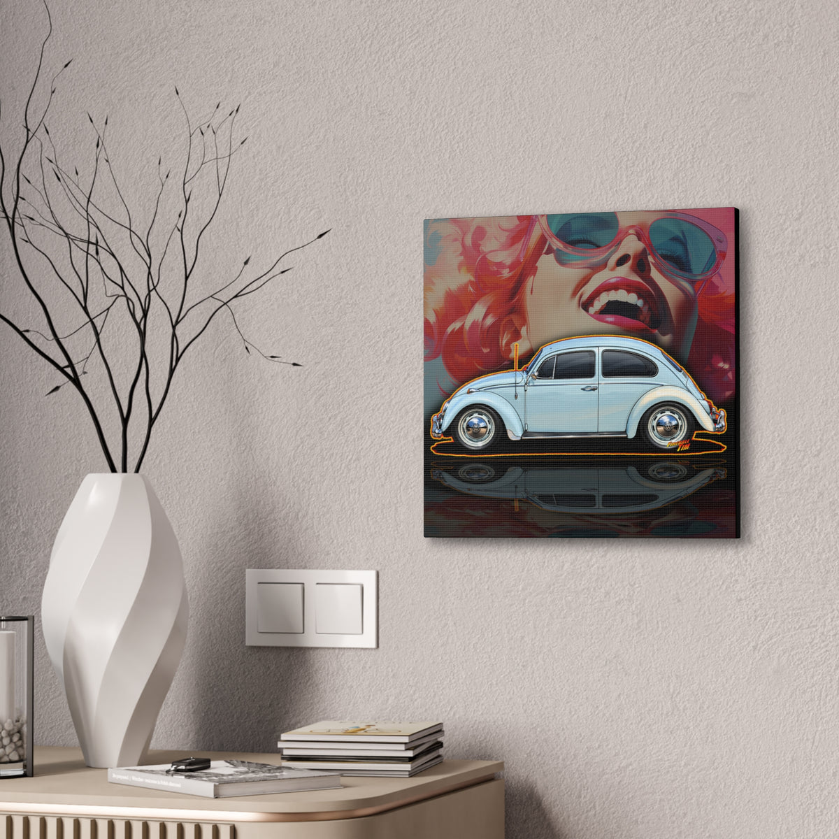 CLASSIC VOLKSWAGEN VW Bug Collectible Fireball Art Canvas Stretched Print