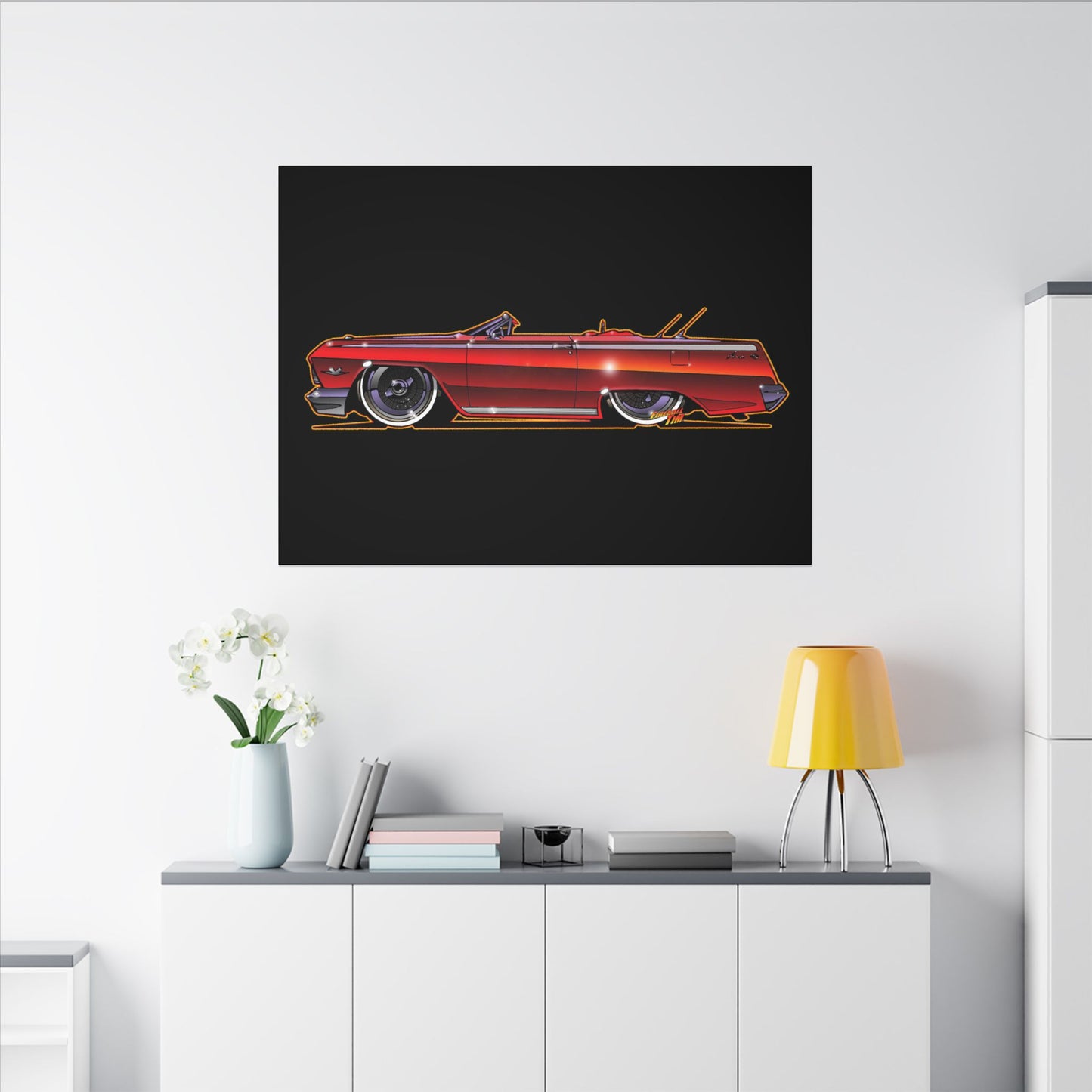 CHEVY IMPALA LOWRIDER Fireball Art Canvas Print