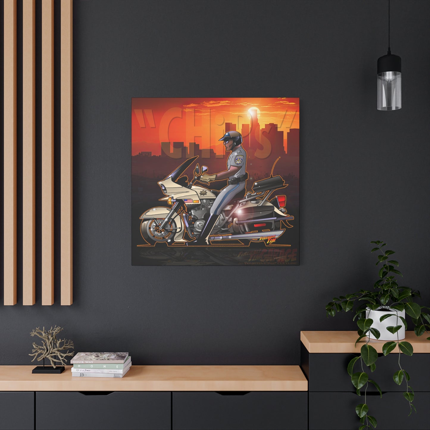 CHiPS TV Show Kawasaki Motorcycle Fireball Art Canvas Print