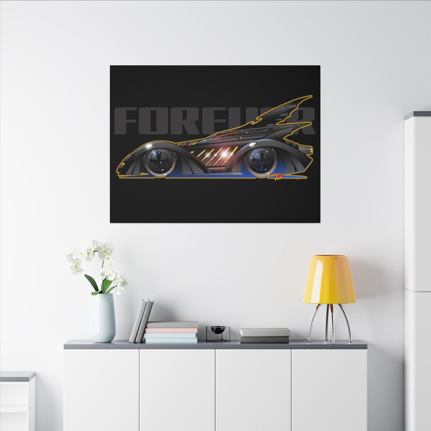 BATMAN FOREVER BATMOBILE Fireball Art Canvas Print