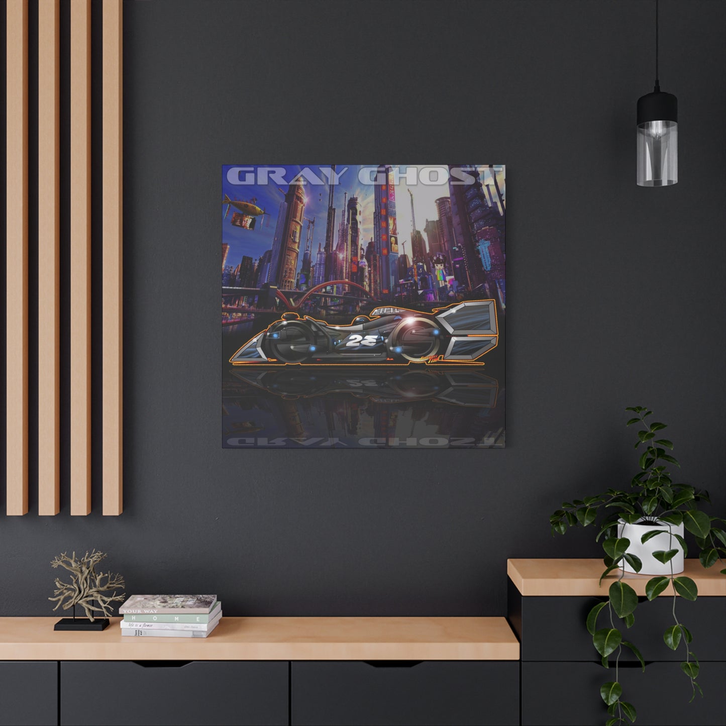 SPEED RACER GRAY GHOST Race Car Fireball Art Canvas Print