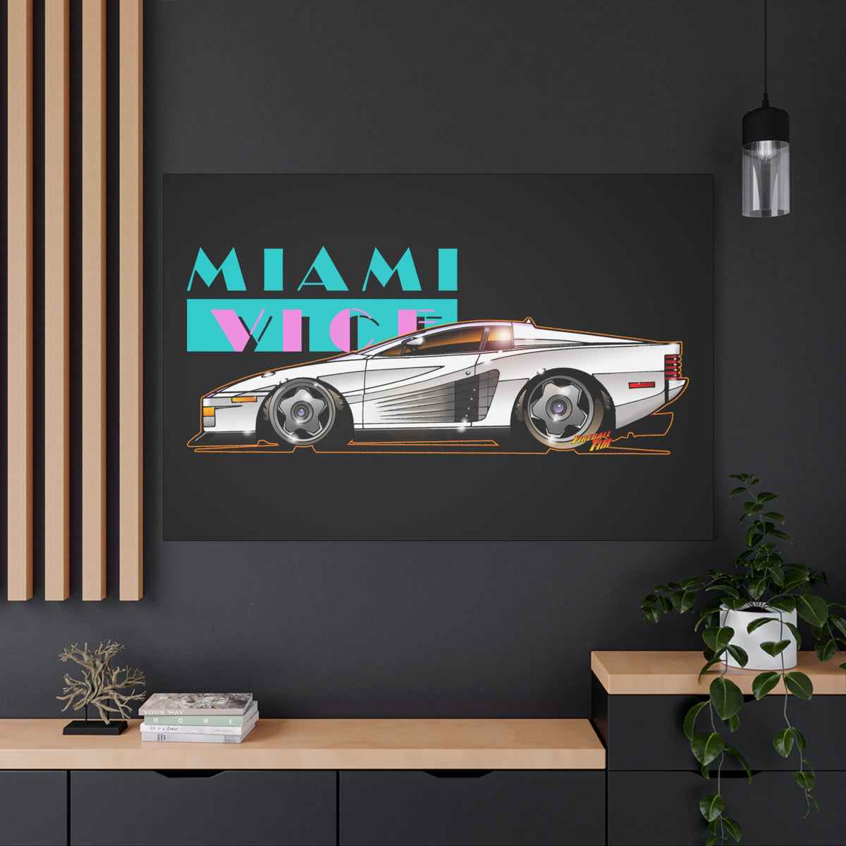MIAMI VICE FERRARI TESTAROSSA Fireball Canvas Art Wall Print