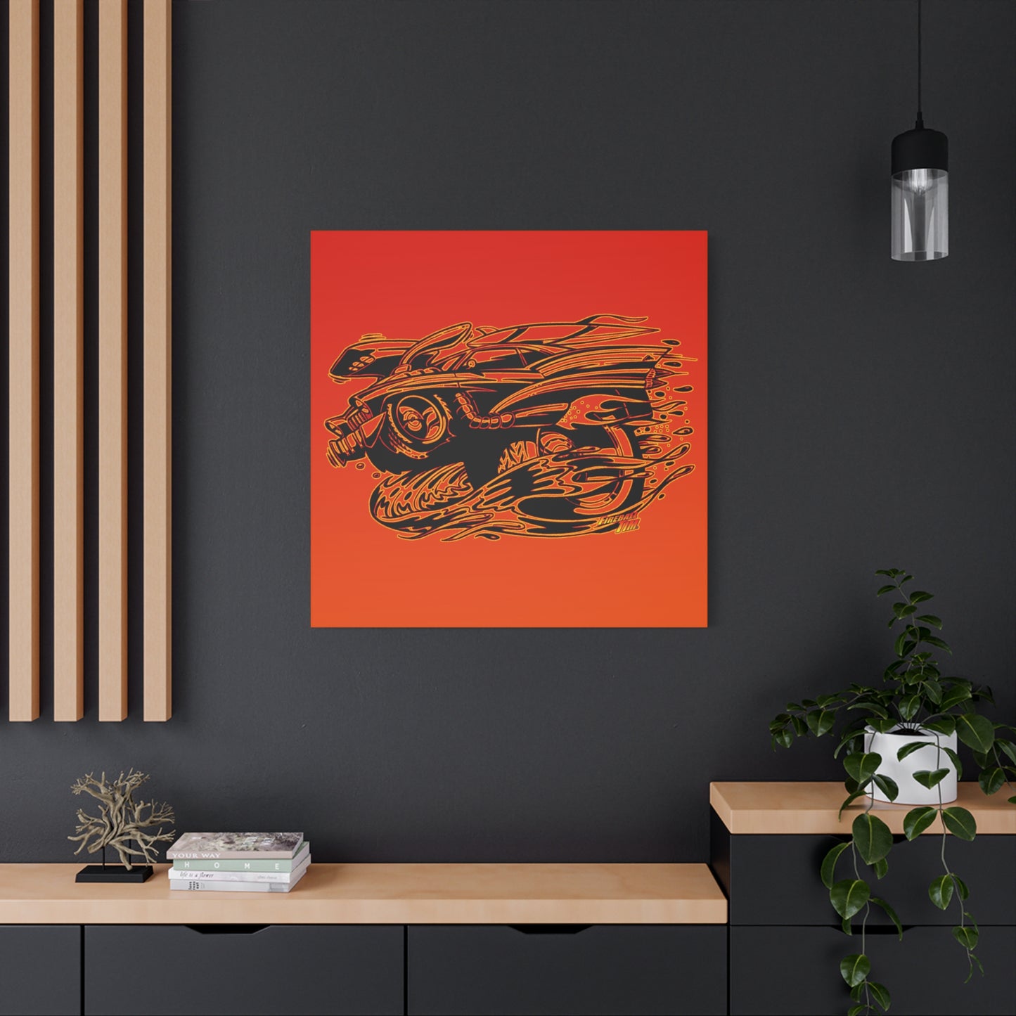 HOT ROD CHEVY Muscle Car Fireball Art Canvas Wall Print - Multiple Sizes