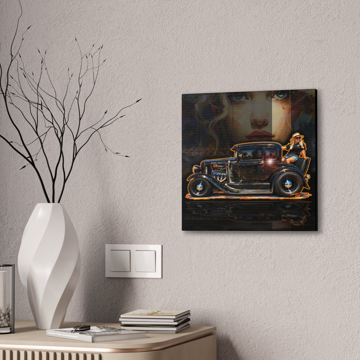 MCDOUGALL SPECIAL Model A Hot Rod Collectible Fireball Art Canvas Stretched Print