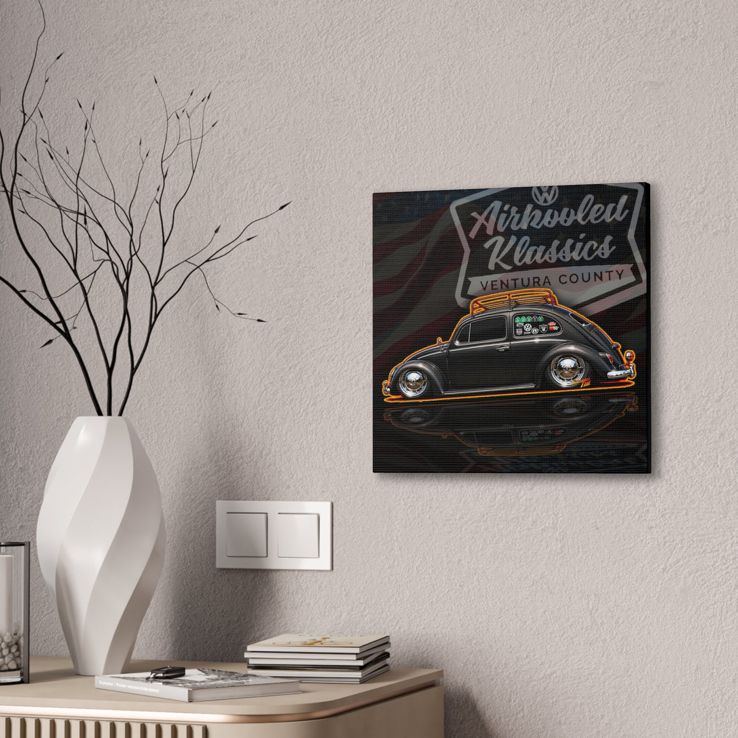 AIRKOOLED KLASSICS Custom VW Bug Collectible Fireball Art Canvas Stretched Print