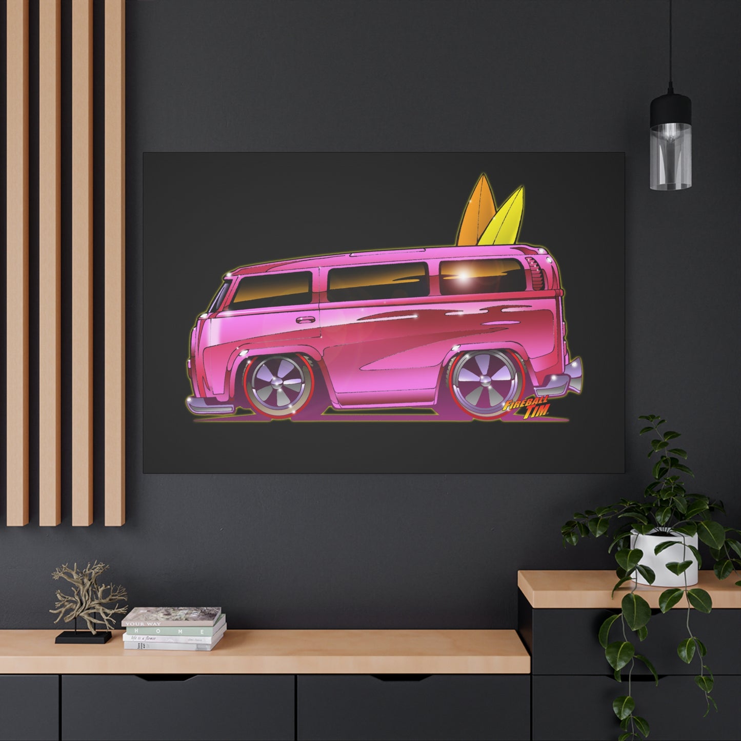 HOT WHEELS PINK BEACH BOMB BUS Fireball Art Canvas Print