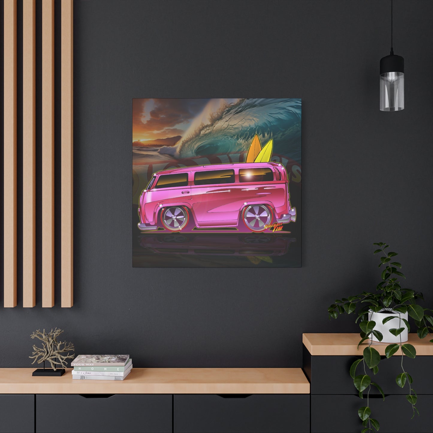 HOT WHEELS PINK BEACH BOMB BUS Fireball Art Canvas Print