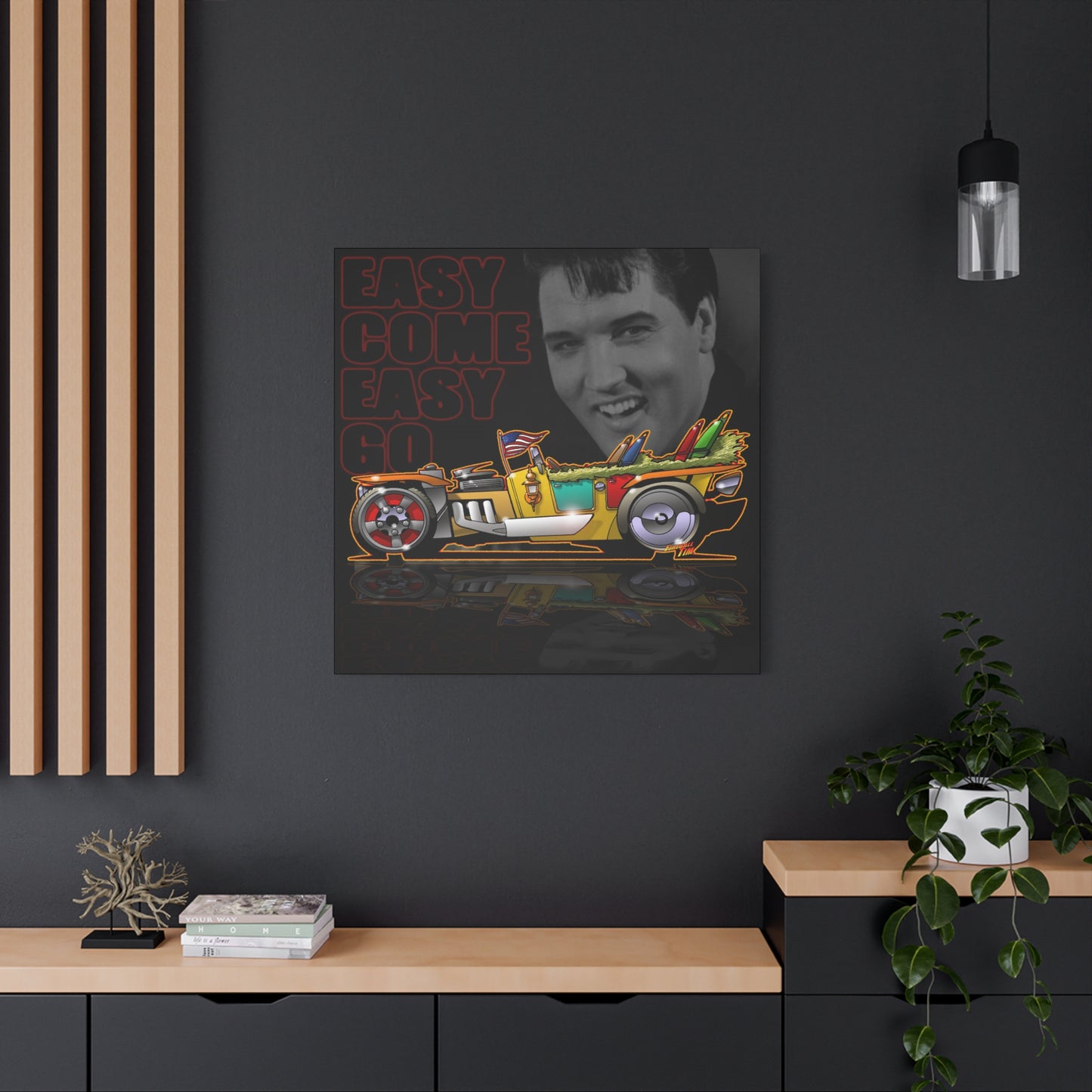 MONGREL T HOT ROD Elvis Easy Come Easy Go Fireball Canvas Art Wall Print