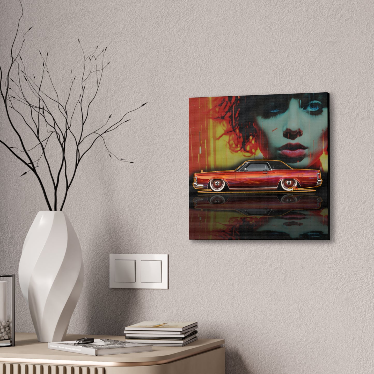 LINCOLN CONTINENTAL Mark III Custom 1961 Collectible Fireball Art Canvas Stretched Print