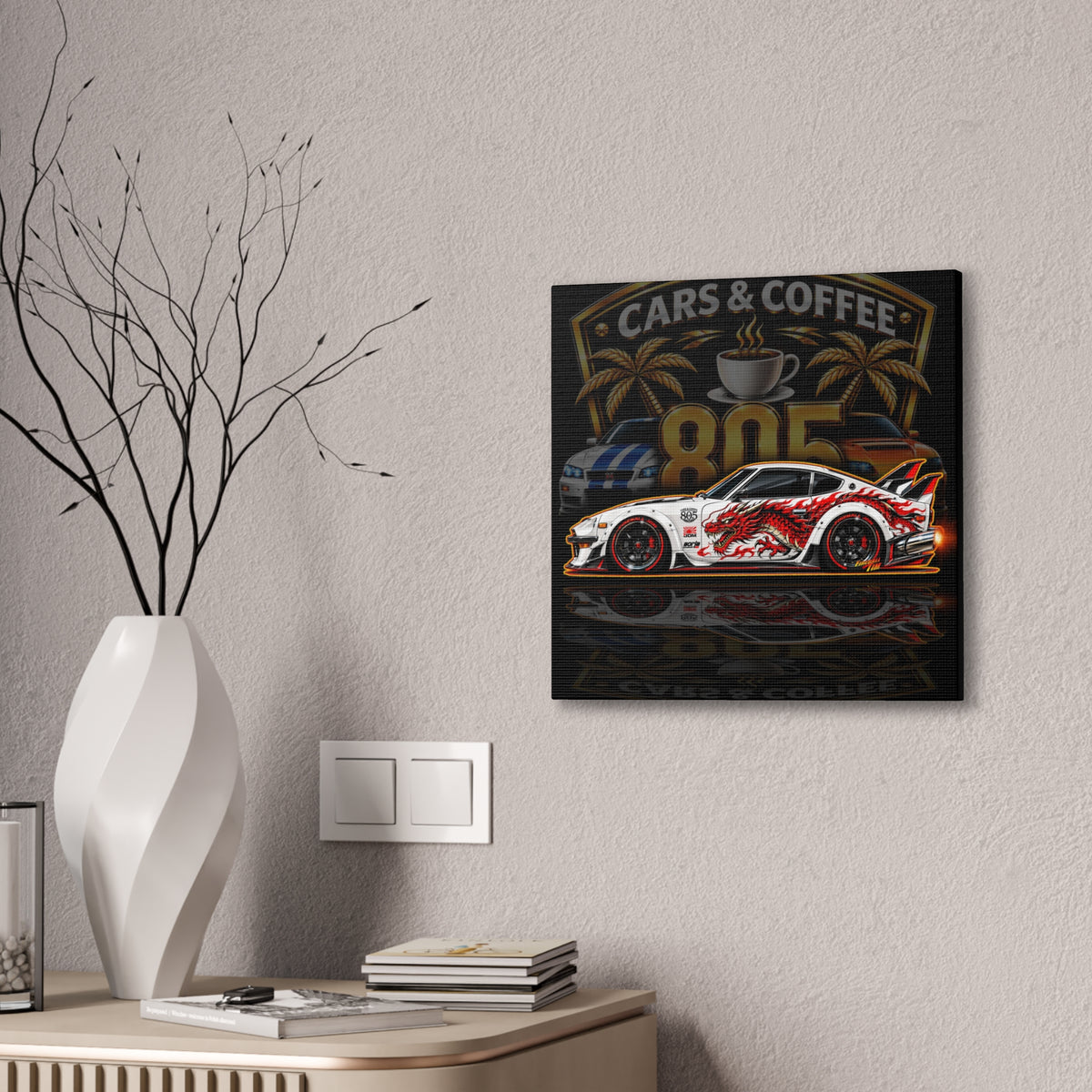 DATSUN 240Z JDM Cars & Coffee 805 Collectible Fireball Art Canvas Stretched Print