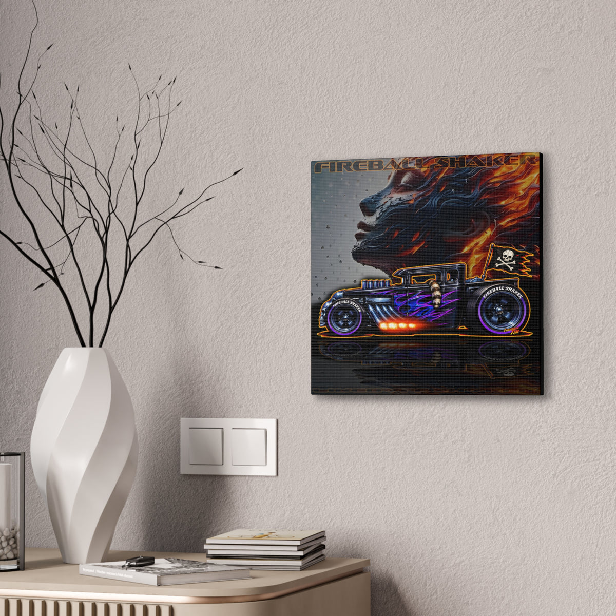 HOT WHEELS FIREBALL SHAKER Hot Rod Collectible Fireball Art Canvas Stretched Print