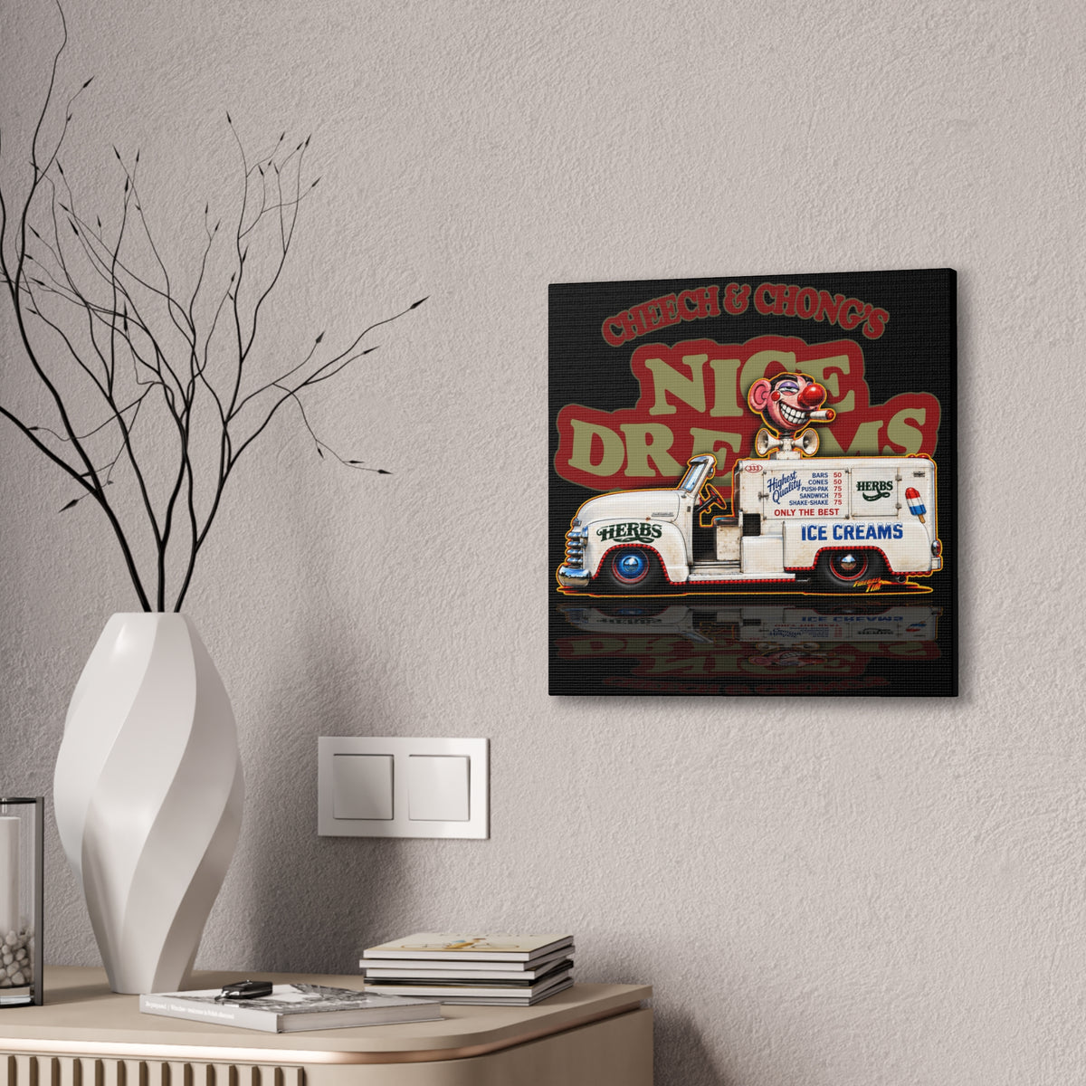 CHEECH & CHONG Nice Dreams Ice Cream Truck Collectible Fireball Art Canvas Stretched Print