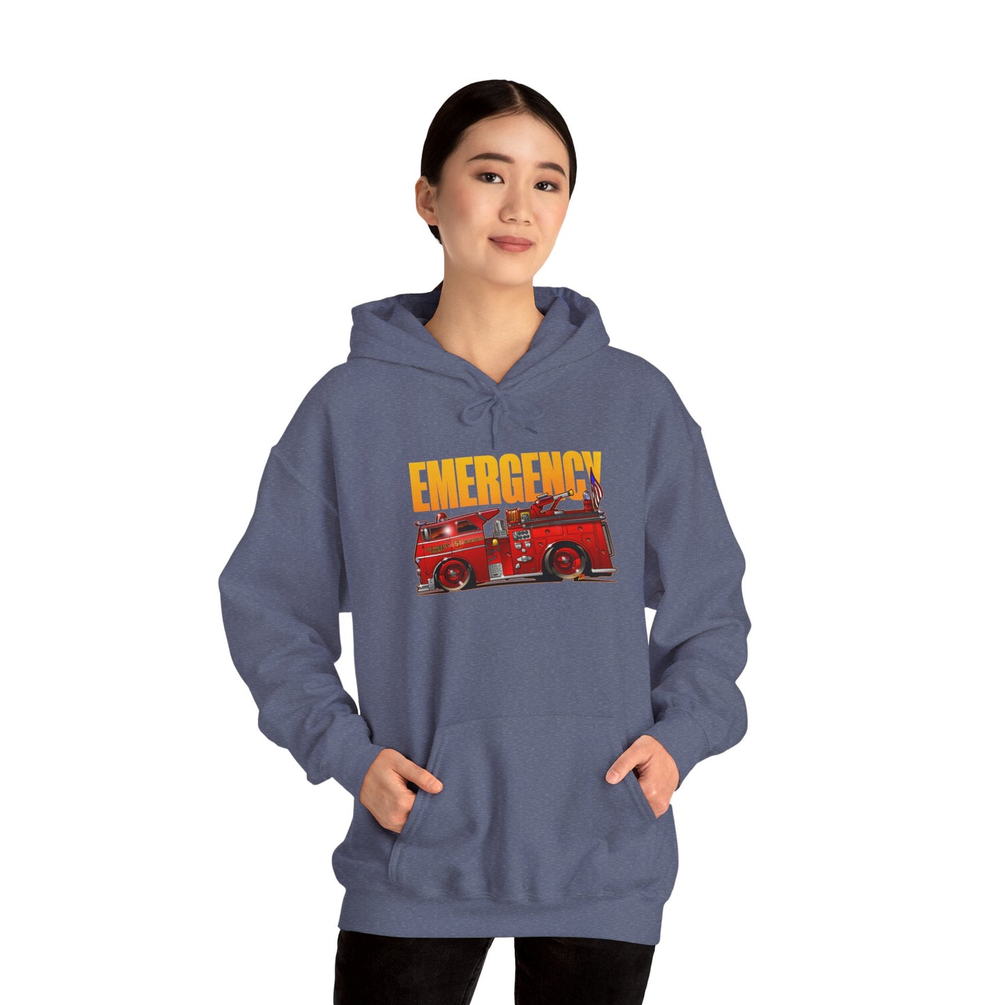 EMERGENCY ENGINE 51 TV Show Concept Art Fire Engine Hooded Sweatshirt 7 Colors