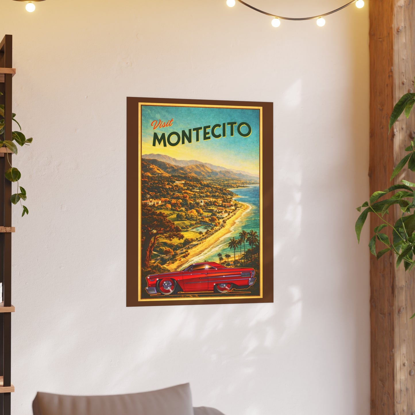 VISIT MONTECITO CALIFORNIA Ford Galaxie 500 Vintage Fireball Art Travel Poster