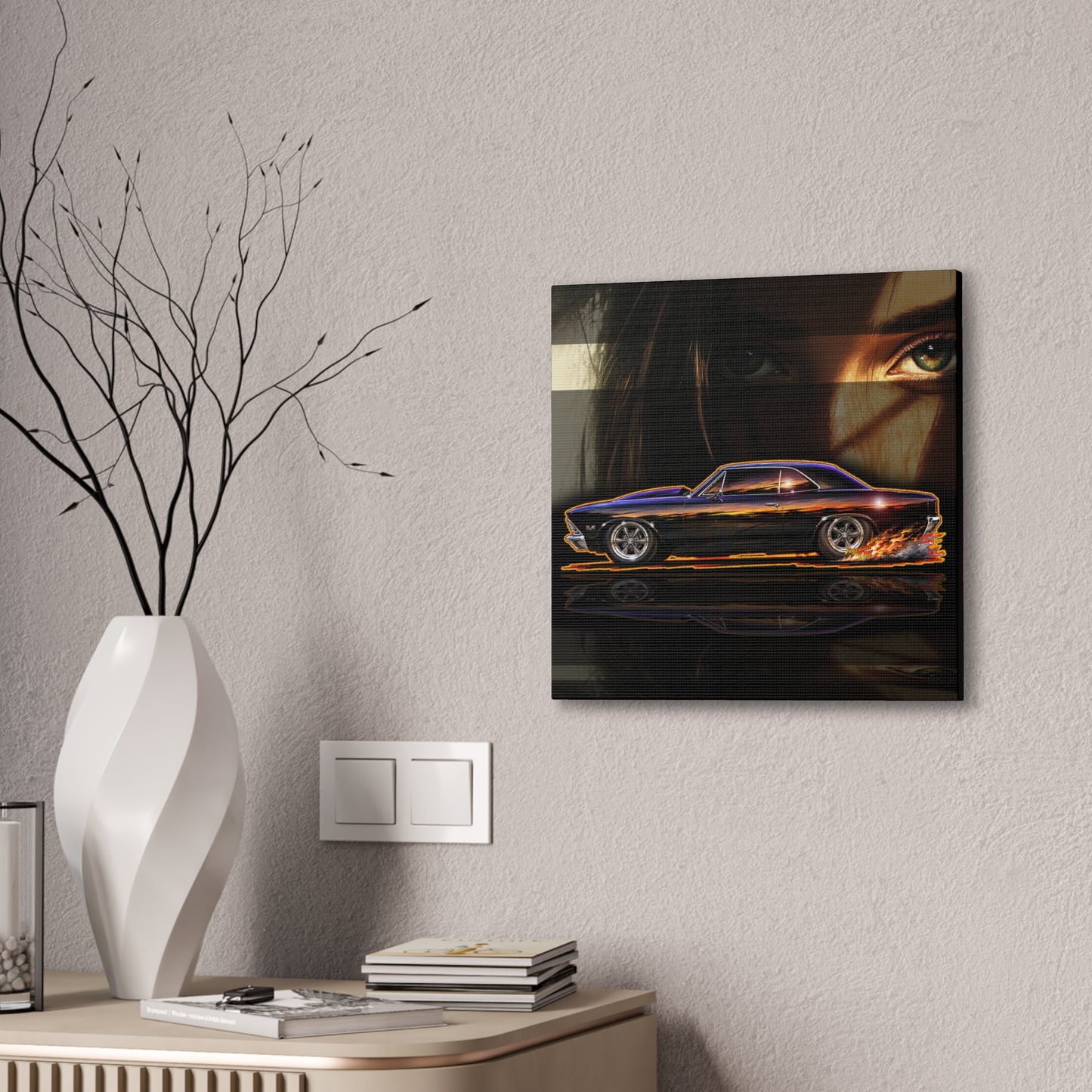 CHEVROLET CHEVY CHEVELLE 1966 Collectible Fireball Art Canvas Stretched Print