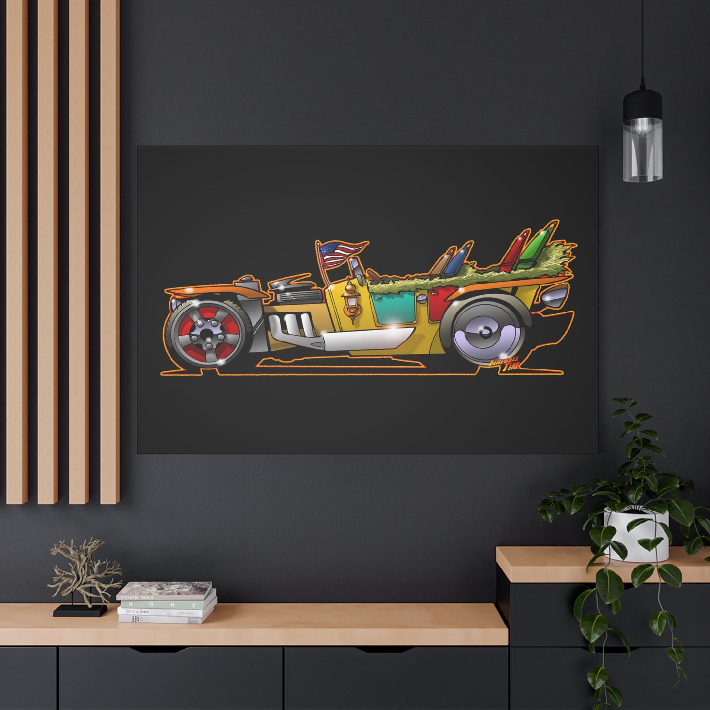 MONGREL T HOT ROD Elvis Easy Come Easy Go Fireball Canvas Art Wall Print
