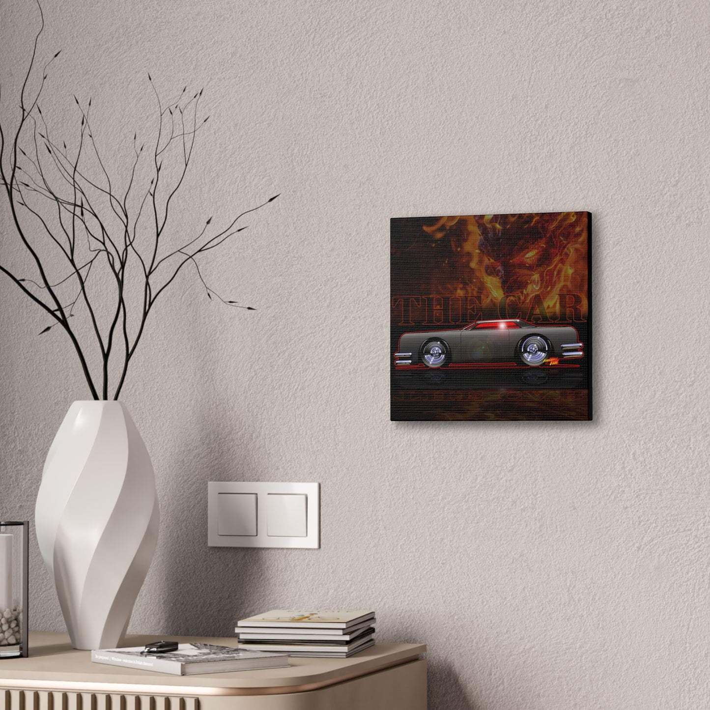 THE CAR Devil Movie Car Fireball Art Canvas Print - 12x12