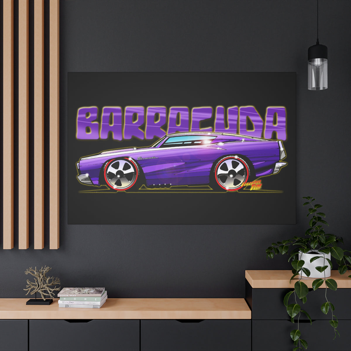 PLYMOUTH BARRACUDA Fireball Art Canvas Wall Print