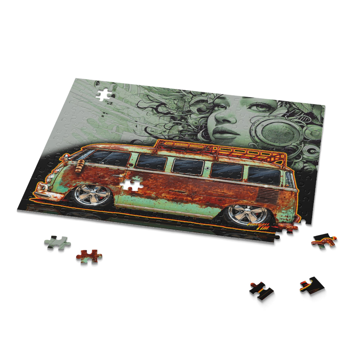 KUSTOM VW VOLKSWAGEN BUS Collectible Fireball Art Jigsaw Puzzle — (120/252/500‑Piece)