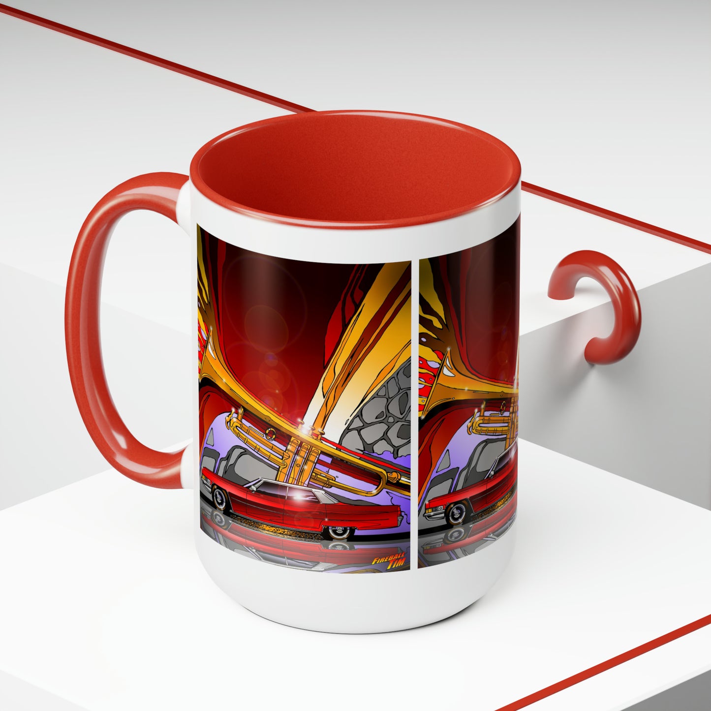 CADILLAC MUSIC Coffee Mug, 15oz, Classic Car Mug, Classic Car, Cadillacs, Music Mug, Musical Mug, Car, Car Illustration, Auto, Car Mug-Mug-Fireball Tim Garage