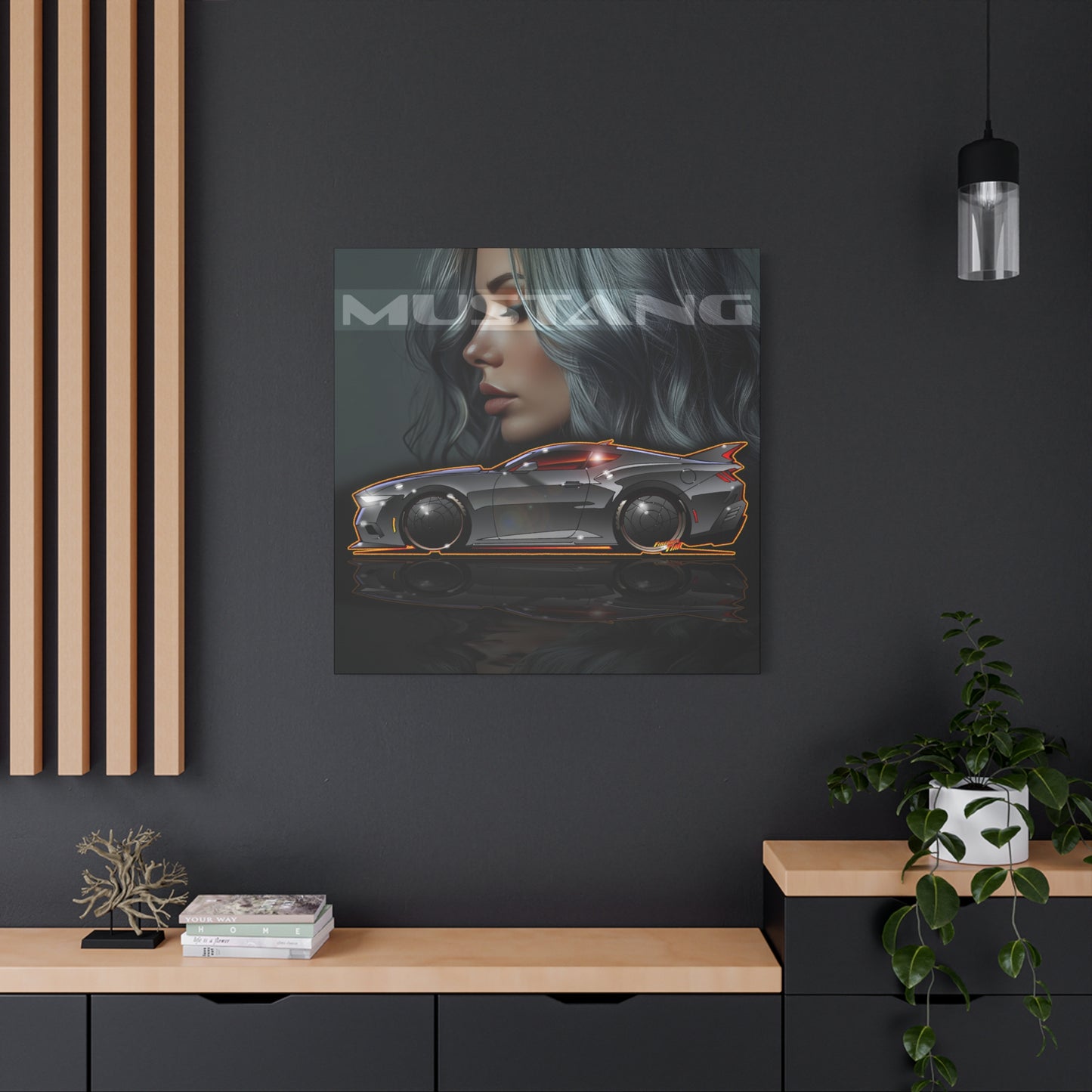 FORD MUSTANG 2025 Silver Streak Fireball Art Canvas Print