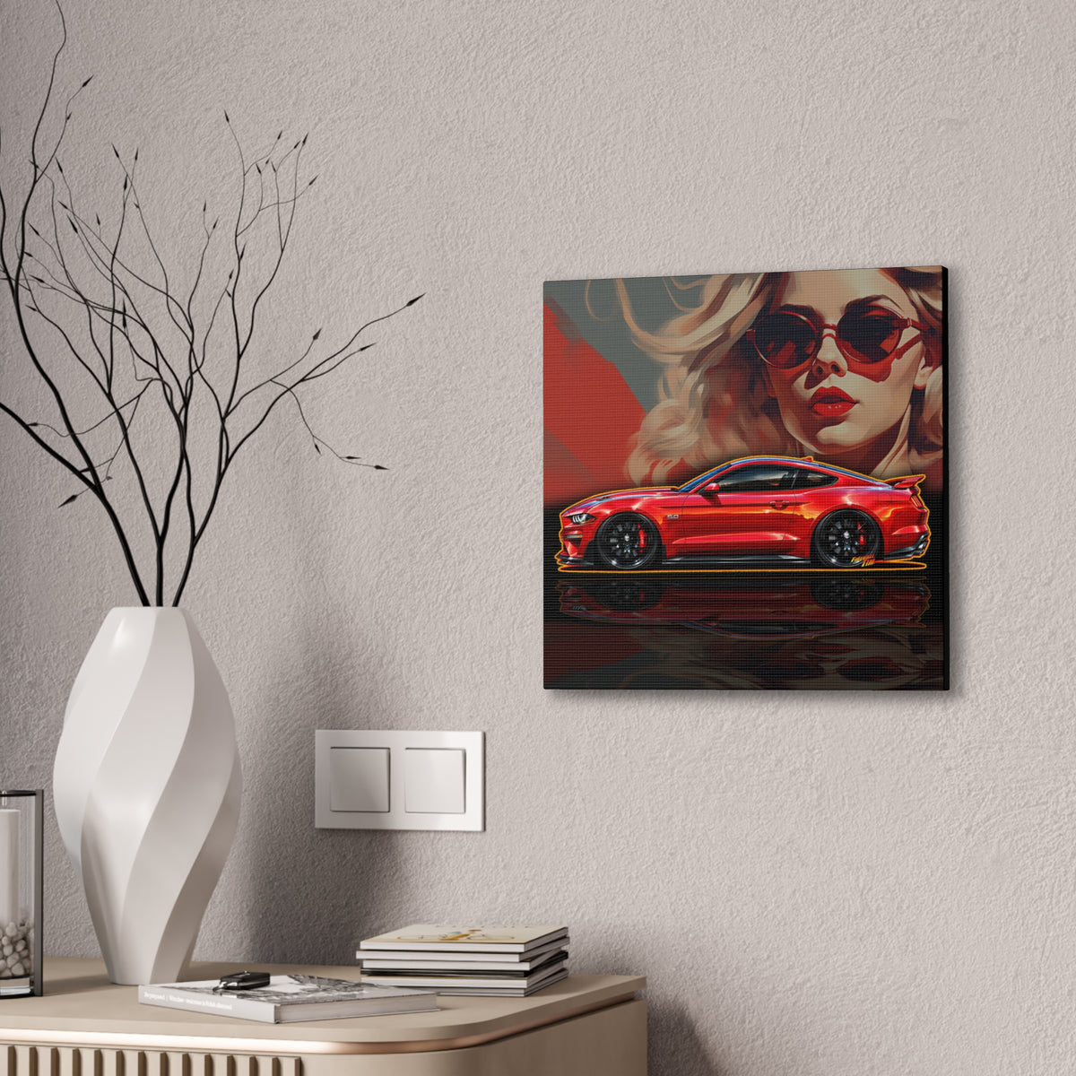 FORD MUSTANG 2019 GT 5.0 Collectible Fireball Art Canvas Stretched Print