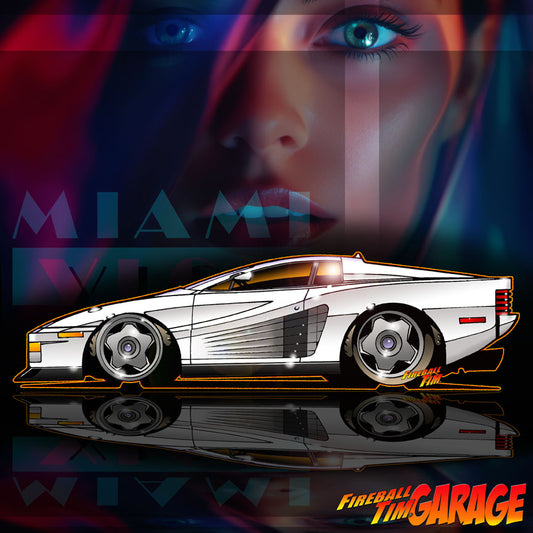 Miami Vice Ferrari Testarossa Fireball Tim Custom Automotive Art