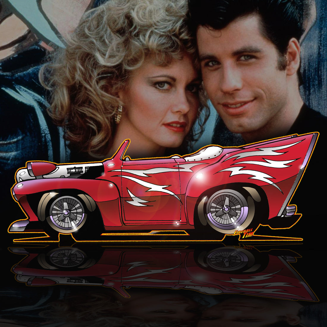 Greased Lightning Automotive Pop Culture Art by Fireball Tim Garage