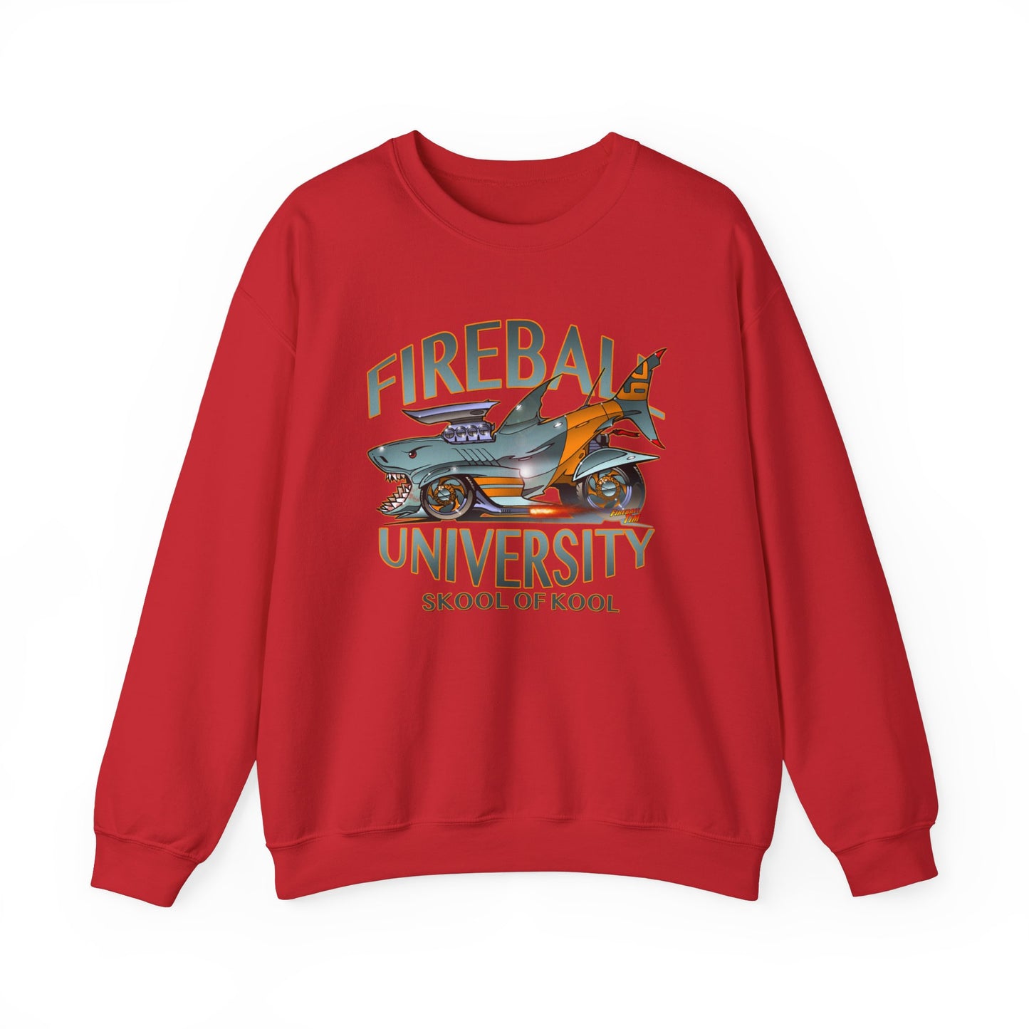 FIREBALL UNIVERSITY Skool of Kool Maneater Shark Hot Rod Concept Art Sweatshirt 5 Colors