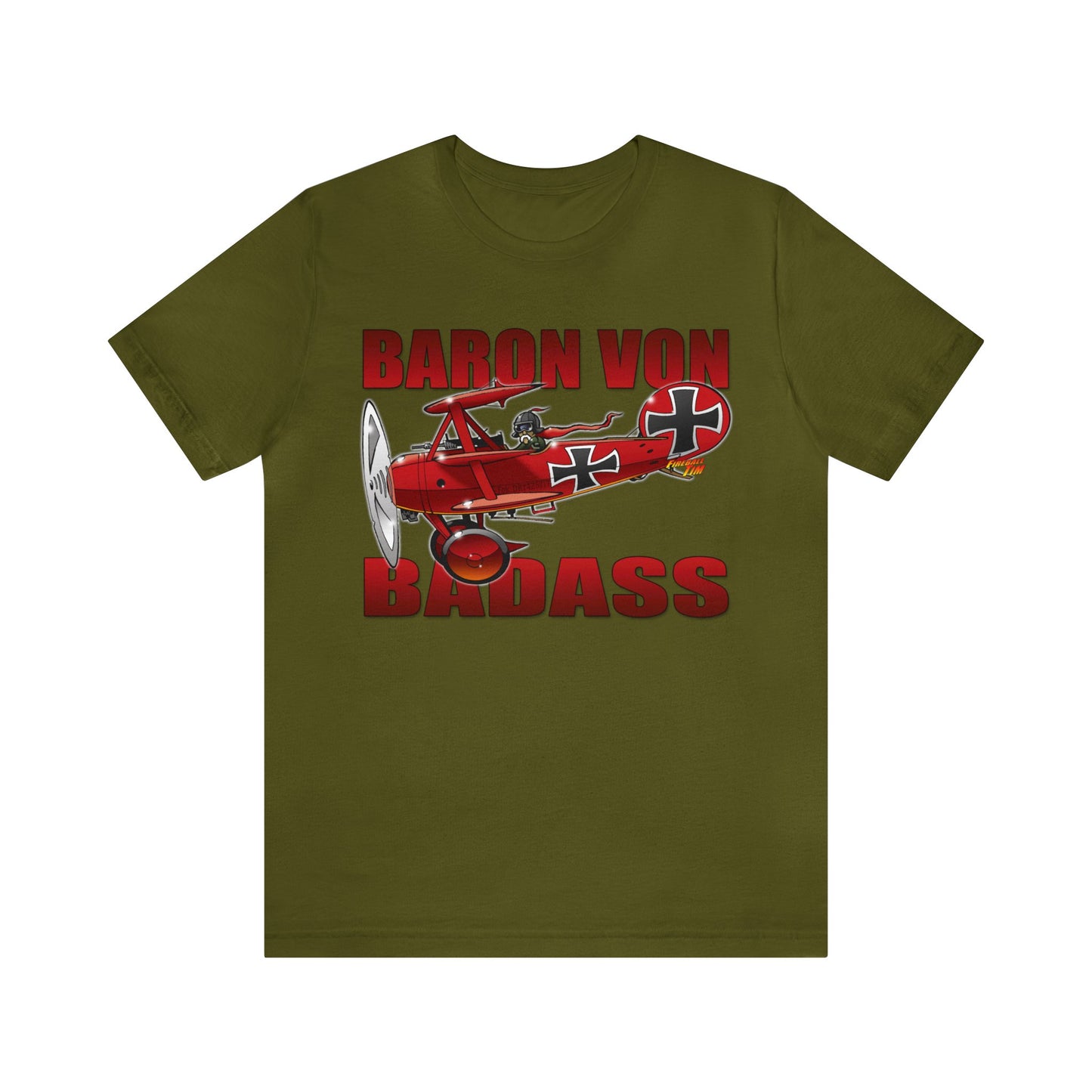 BARON VON BADASS Red Baron Airplane Jersey Short Sleeve Tee