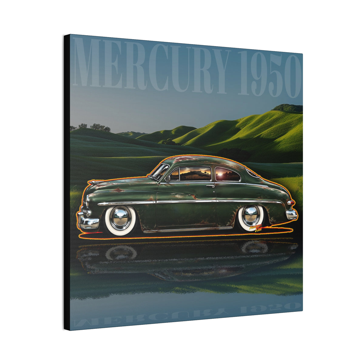 MERCURY COUPE 1950 Collectible Fireball Art Canvas Stretched Print