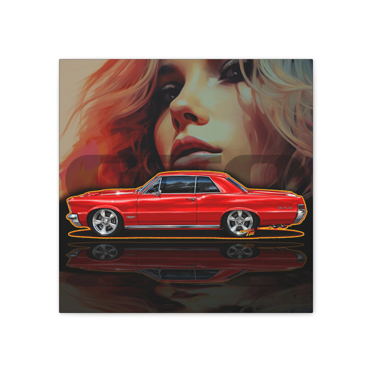PONTIAC GTO 1965 Collectible Fireball Art Canvas Stretched Print
