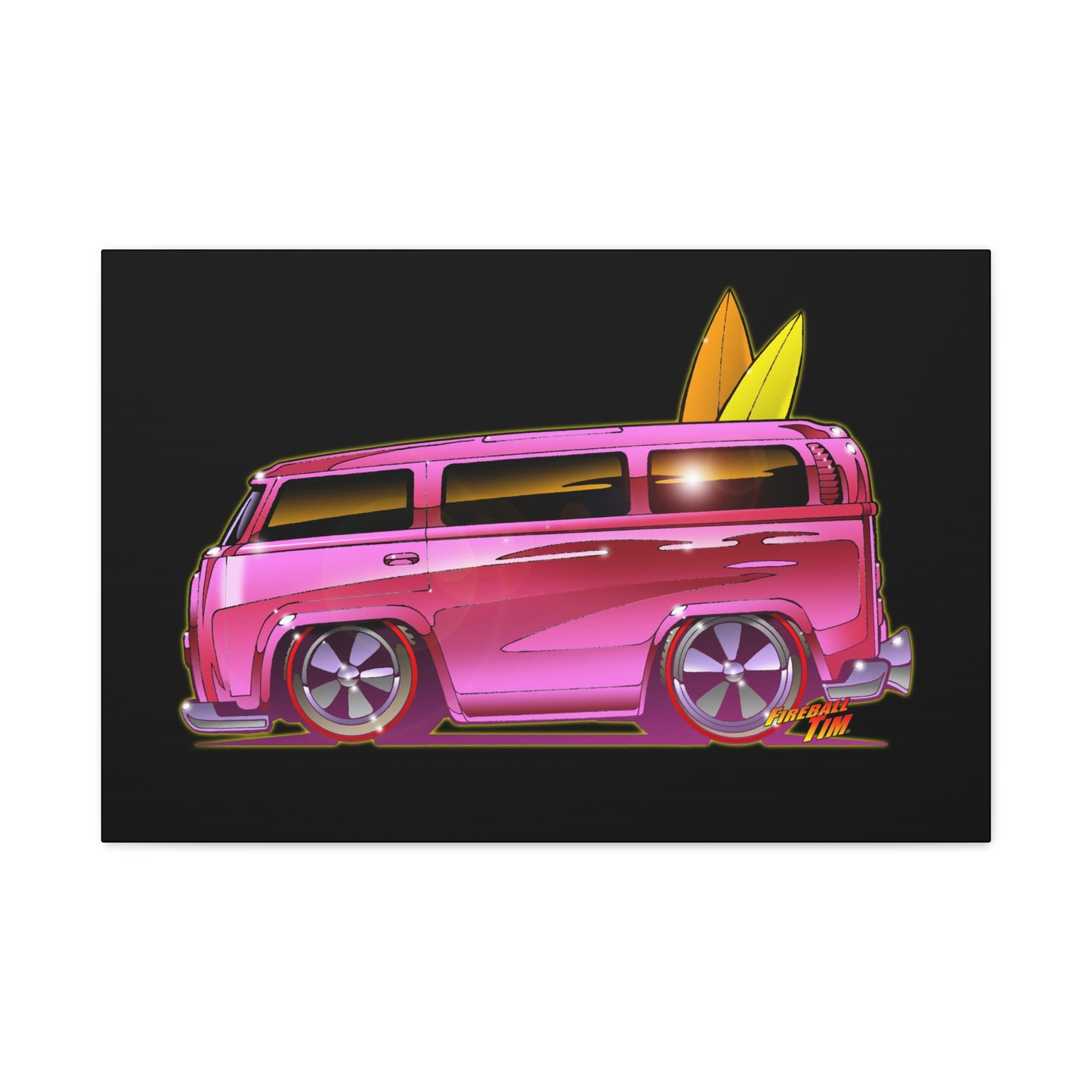 HOT WHEELS PINK BEACH BOMB BUS Fireball Art Canvas Print