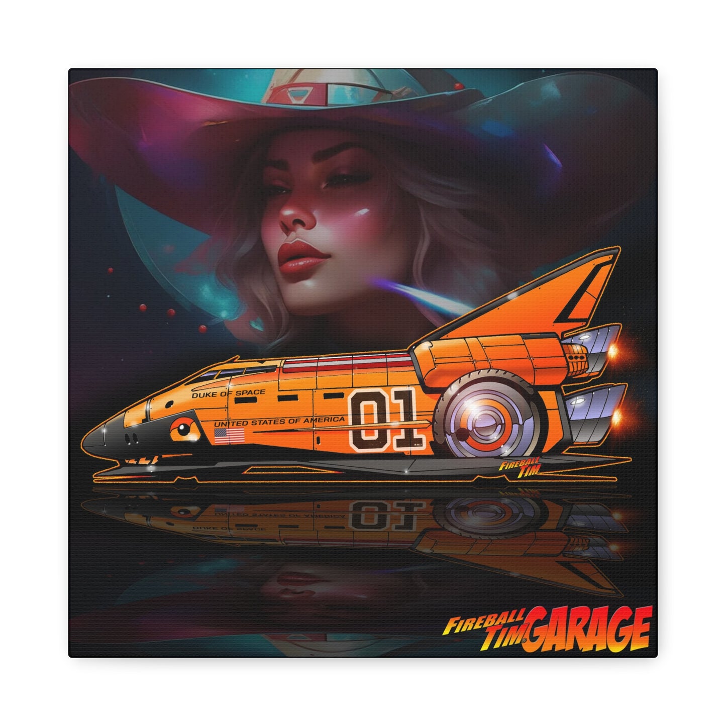 DUKE OF SPACE Dukes of Hazzard Space Shuttle Canvas Art Wall Print - 12x12