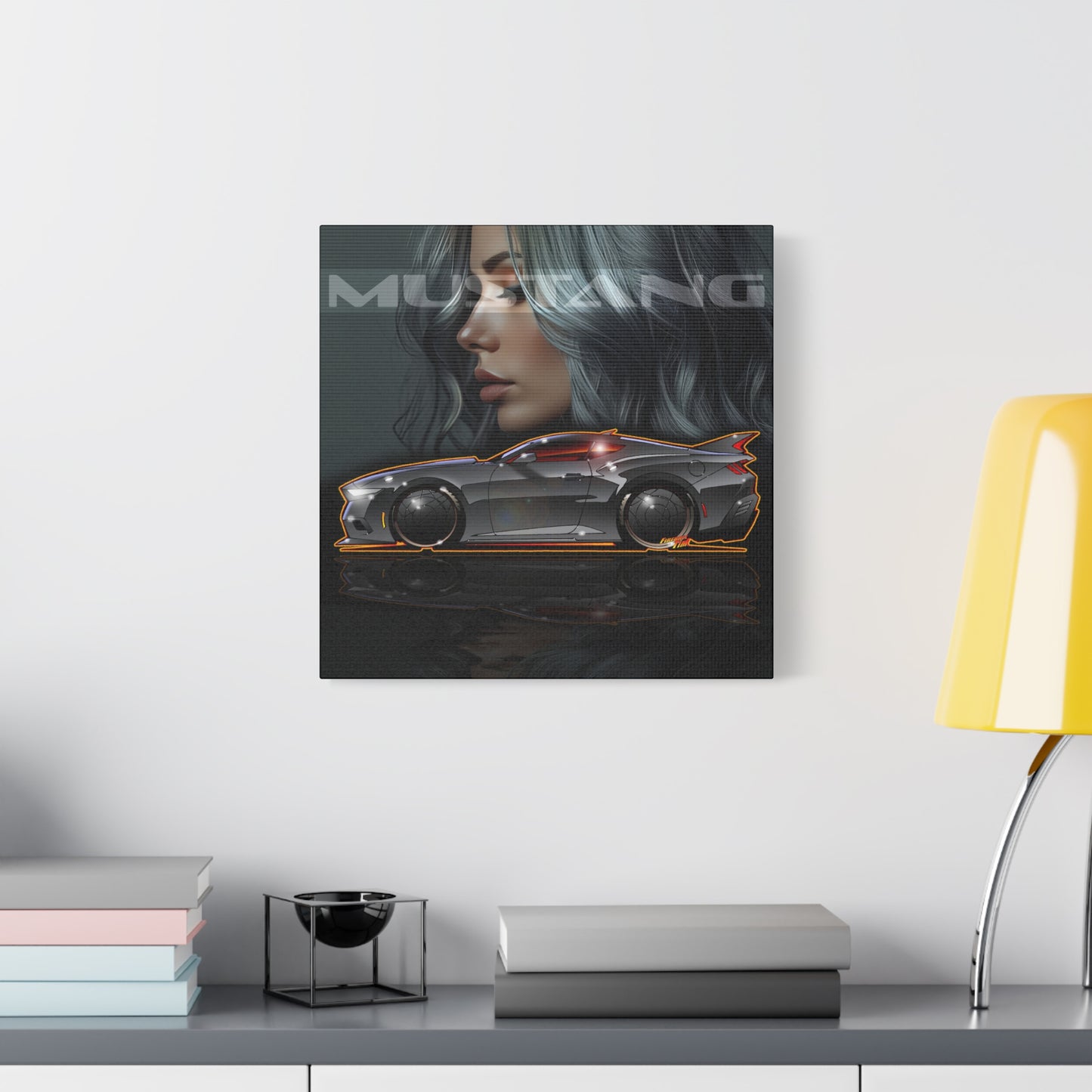 FORD MUSTANG 2025 Silver Streak Fireball Art Canvas Print