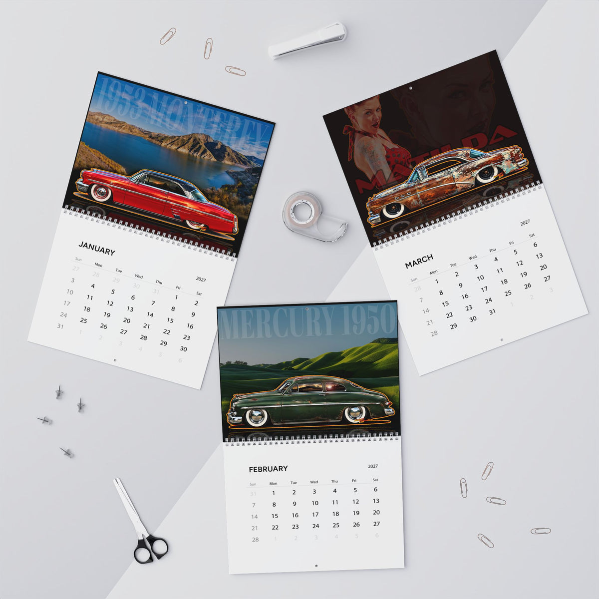 FIREBALL TIM 2027 Classic Car Art - Wall Calendar 8.5x11