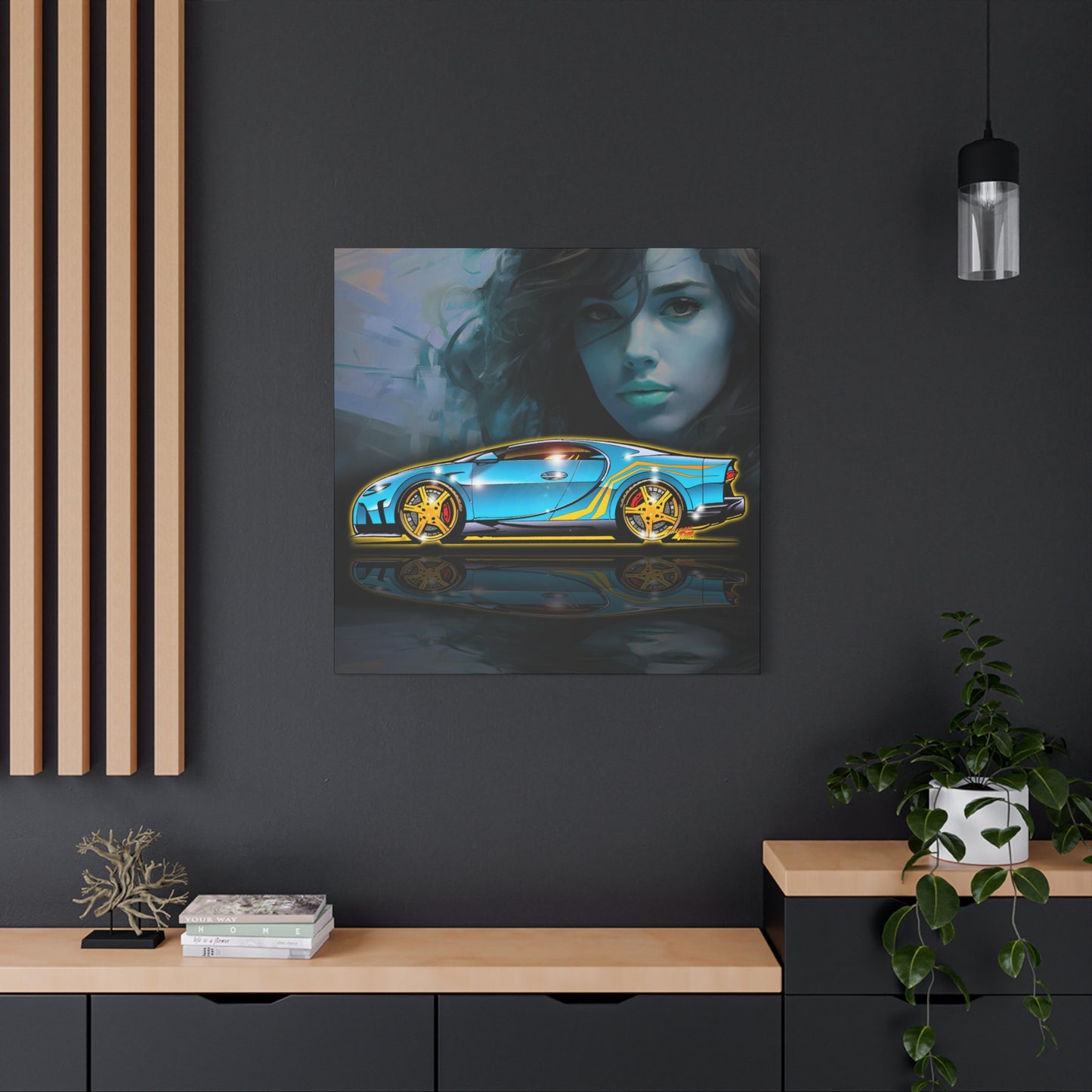 BUGATTI CHIRON Hypercar Fireball Art Canvas Wall Print