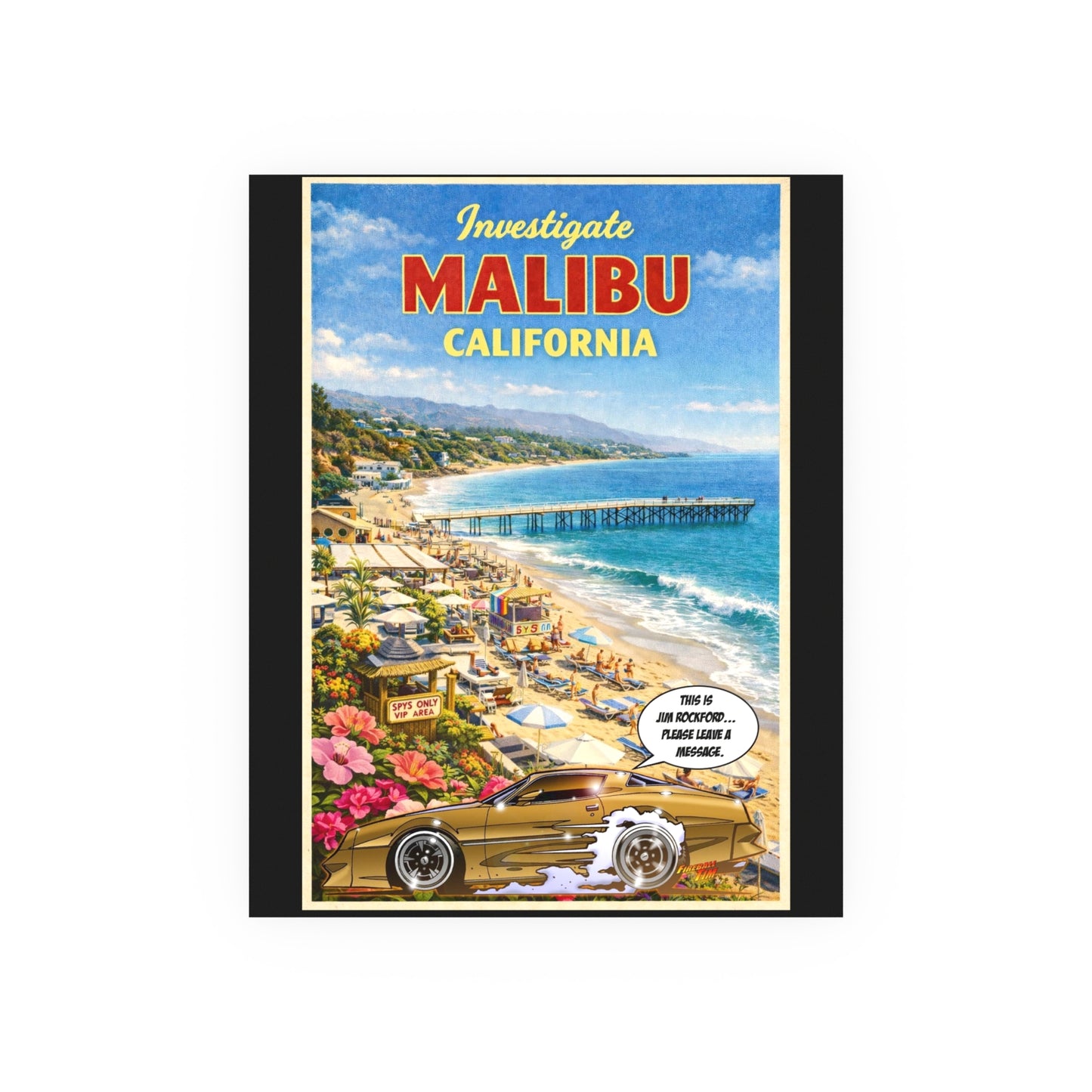VISIT MALIBU CALIFORNIA Rockford Files Vintage Fireball Art Travel Poster Satin/Matte